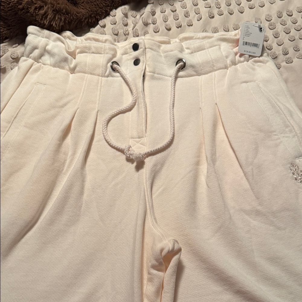 Free People Wide Leg Trouser Sweatpants Ivory/Cream Color Lg.